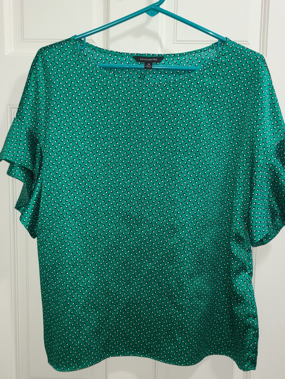 Banana Republic Emerald Green Dot Flutter-Sleeve Blouse